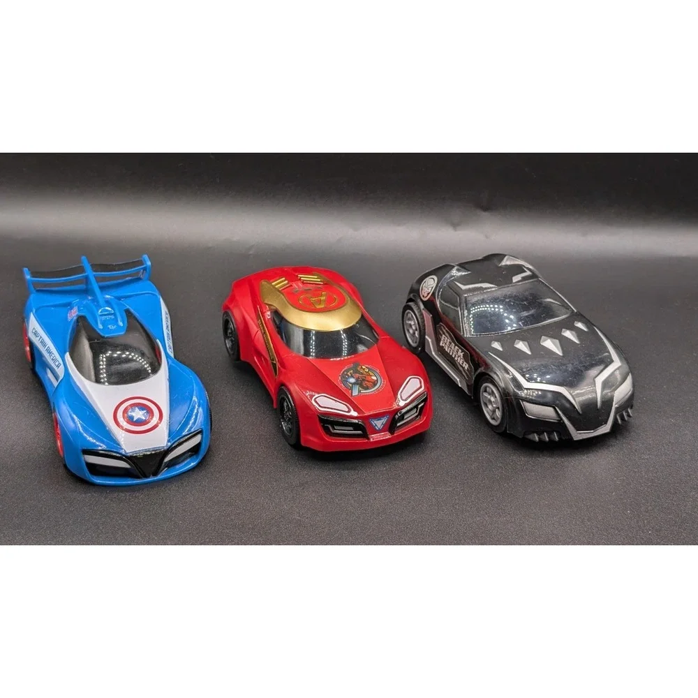 Marvel Avengers Friction Cars Iron Man, Captain America, Black Panther Lot Of 3